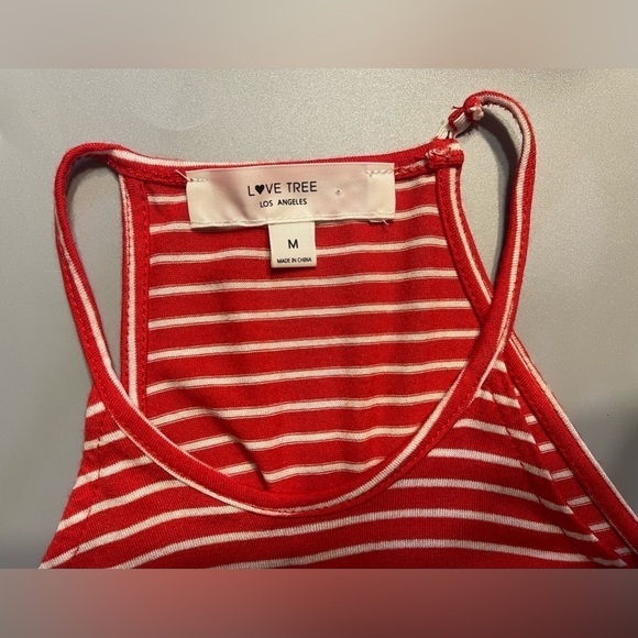 Love Tree Cami Top Size Medium Loose Halter Red White Stripes Tank Cropped - Picture 3 of 9